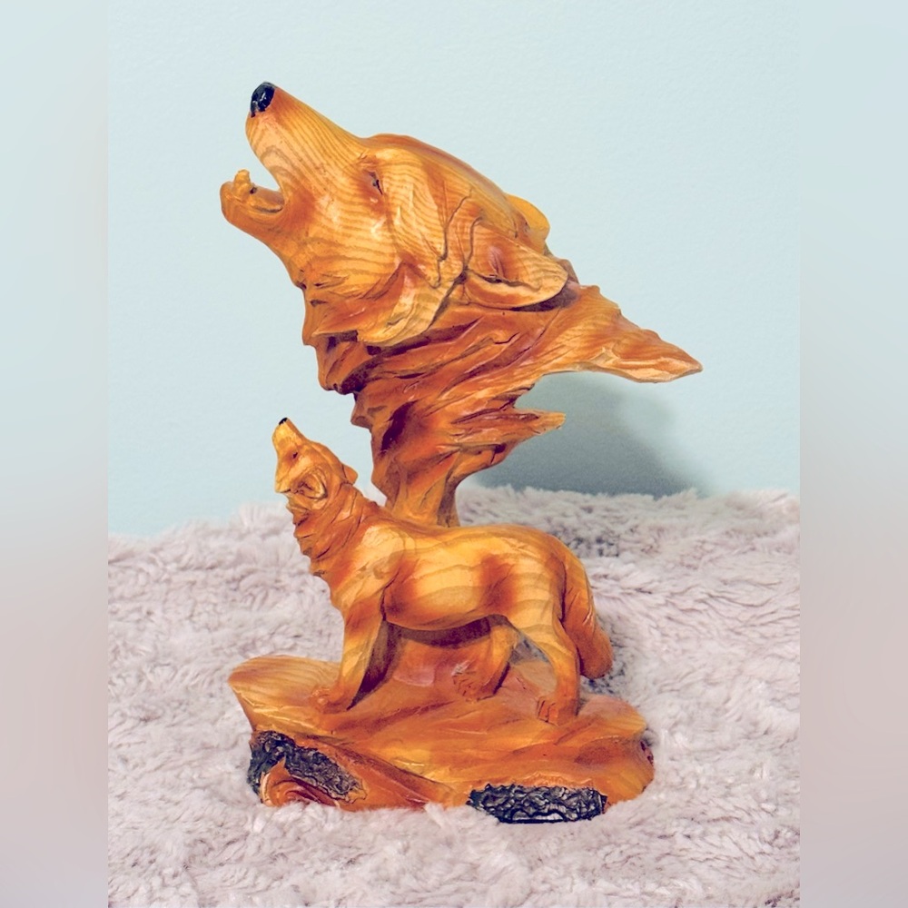 Howling Wolf Carved Wood Figure